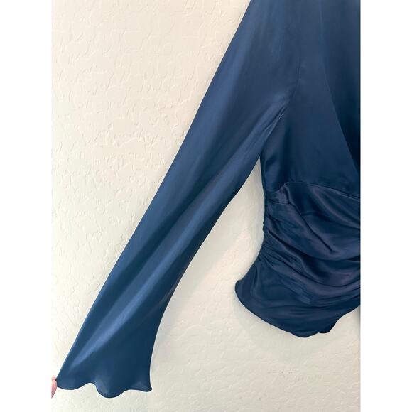 🆕 DONNA RICCO | Petite Dark Blue Silk Corset Fitted Long Sleeve Blouse | 10 - Picture 3 of 7